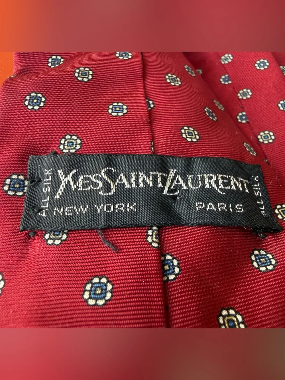 Yves Saint Laurent Silk Tie Mens‎ Blue Red Striped Embroidered YSL - CJ